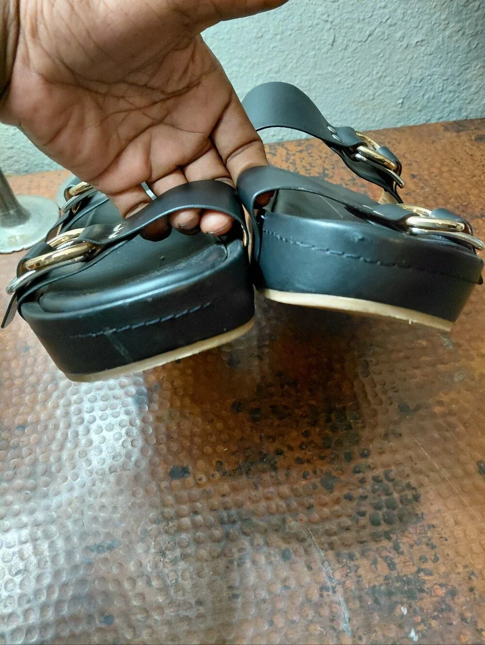 Dolce Vita Sz. 10 Cici Black Stella Buckled Platform Slide Sandals